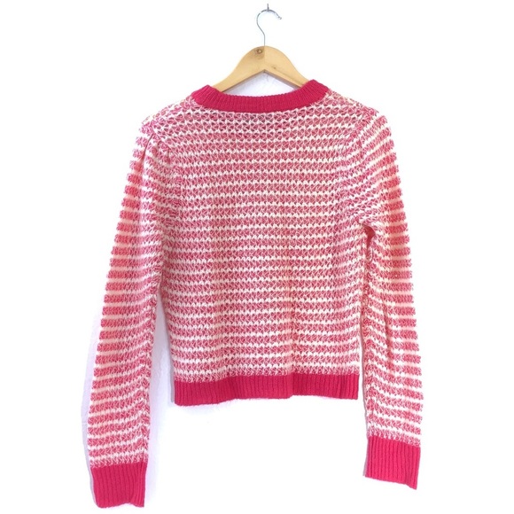 WAYF Pink White Crochet Yarn Knit Crewneck Sweater Top M - Picture 4 of 6